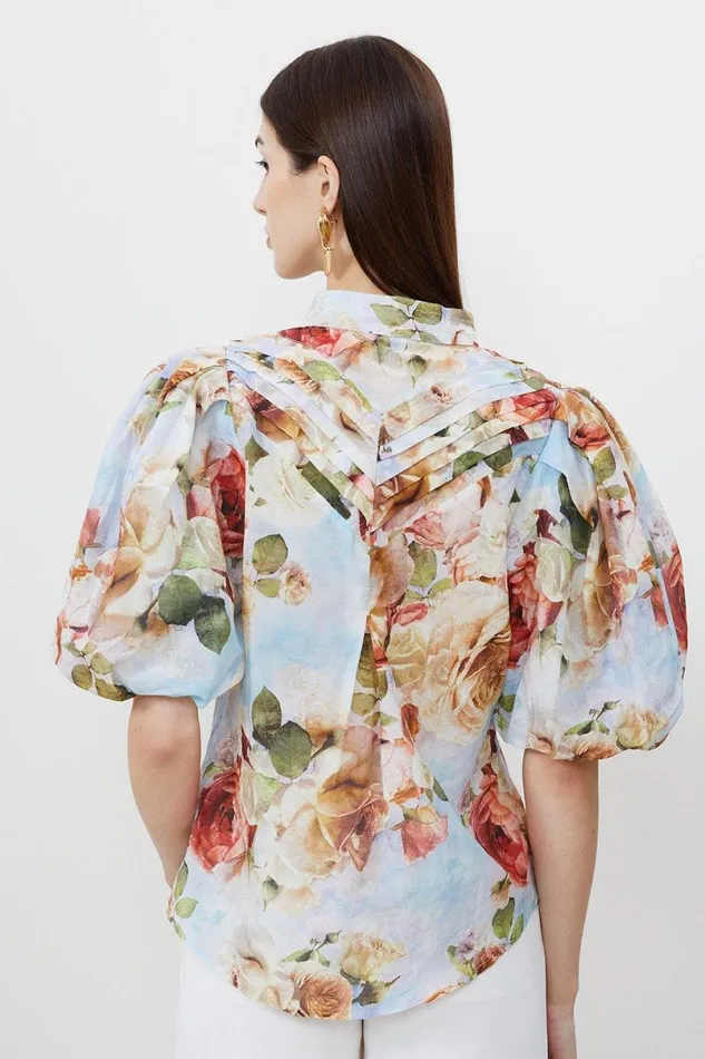 Rose Floral Silk Cotton Woven Blouse Floral Women Karen Millen Tops