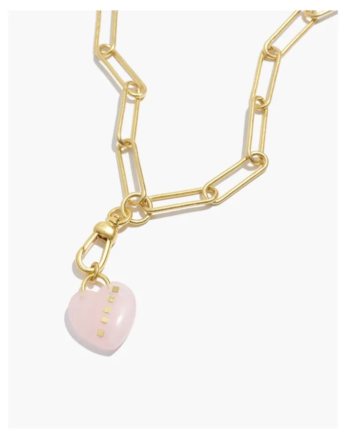 Rose Quartz Heart Lariat Necklace Antique Coral Women Madewell Necklaces