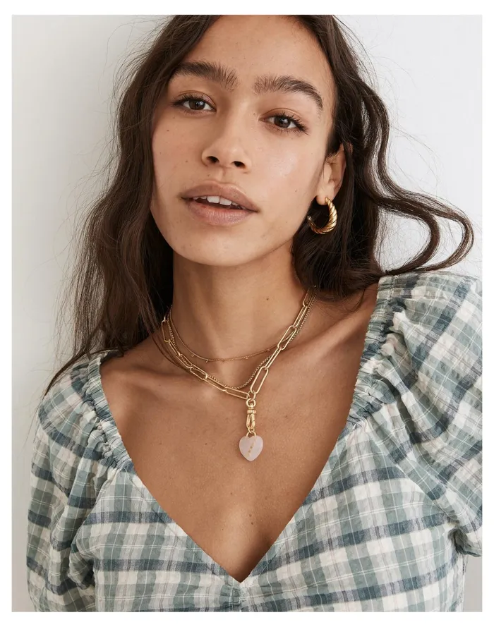 Rose Quartz Heart Lariat Necklace Antique Coral Women Madewell Necklaces Rose Quartz Heart Lariat Necklace Antique Coral Women Madewell Necklaces