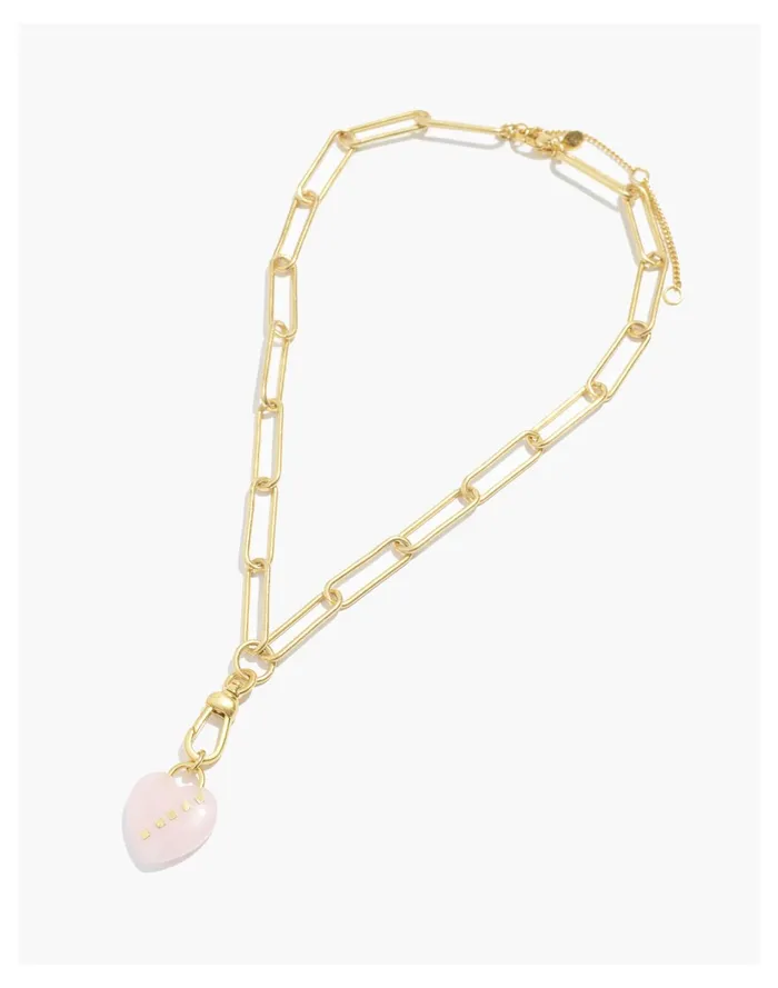 Rose Quartz Heart Lariat Necklace Antique Coral Women Madewell Necklaces Rose Quartz Heart Lariat Necklace Antique Coral Women Madewell Necklaces
