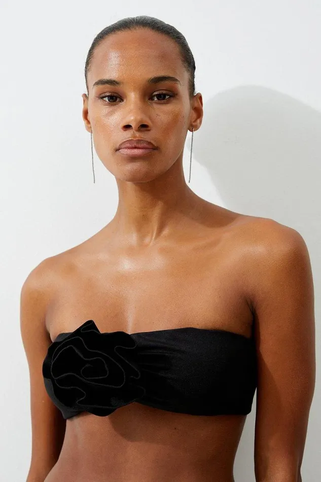 Rosette Detail Bandeau Bikini Top Black Women Karen Millen Tops