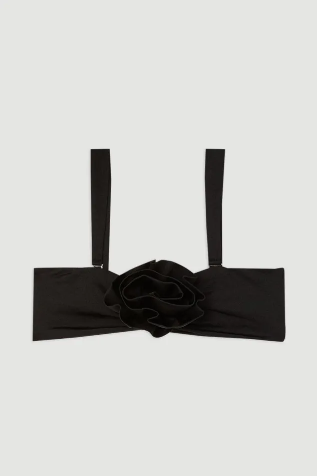Rosette Detail Bandeau Bikini Top Black Women Karen Millen Tops