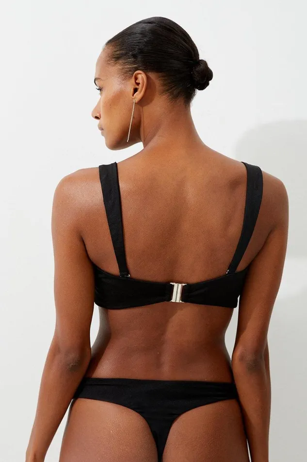 Rosette Detail Bandeau Bikini Top Black Women Karen Millen Tops