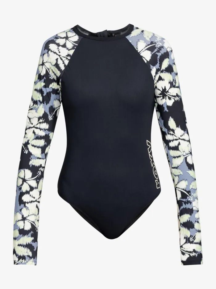 Roxy Active 8211 Long Sleeves OnePiece Swimsuit Wild Wind Hibiscus Mirage Women Roxy Rash Vests and Surf Tees