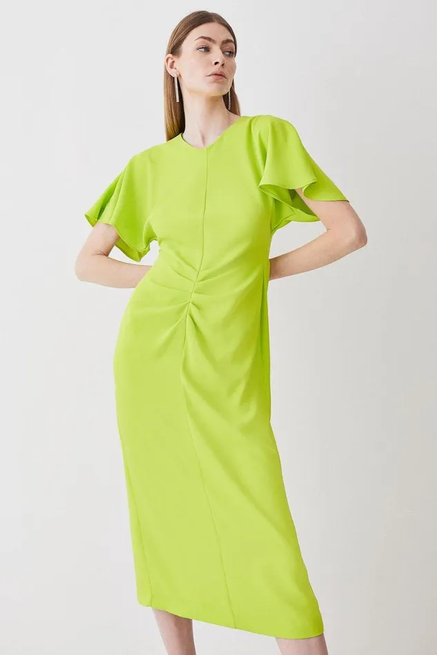 Ruched Front Crepe Midi Dress Lime Women Karen Millen Dresses