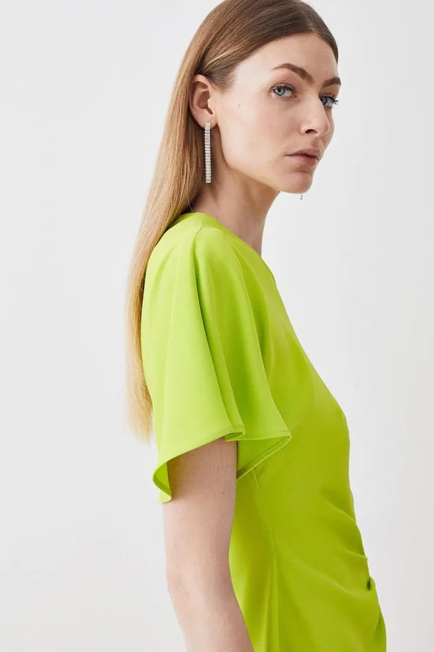 Ruched Front Crepe Midi Dress Lime Women Karen Millen Dresses