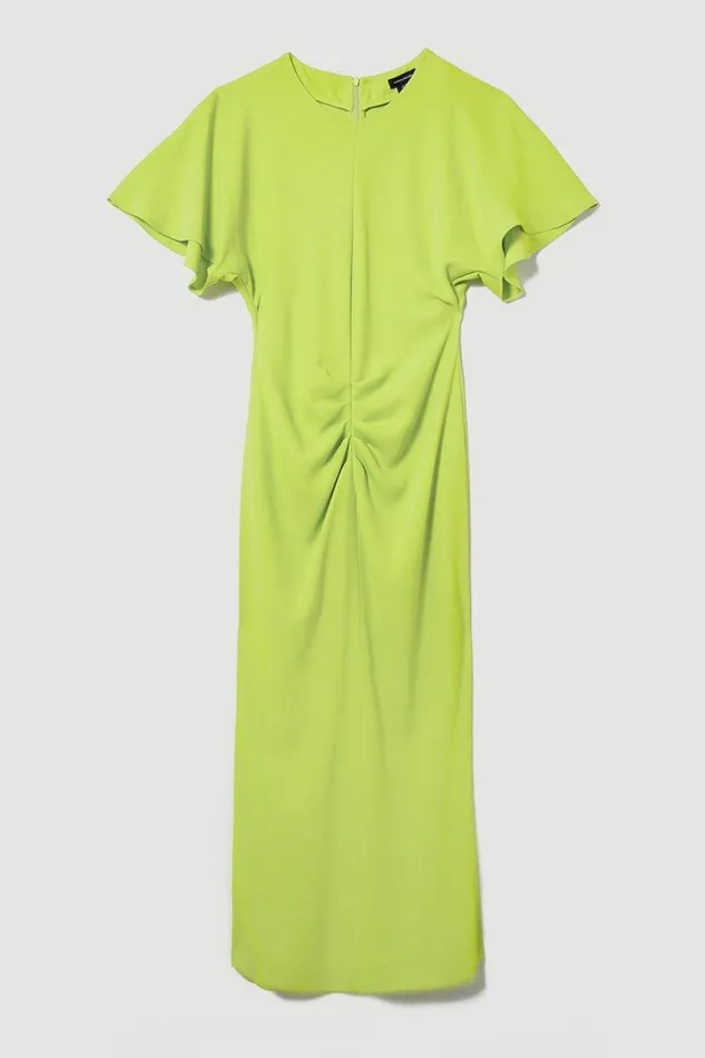 Ruched Front Crepe Midi Dress Lime Women Karen Millen Dresses