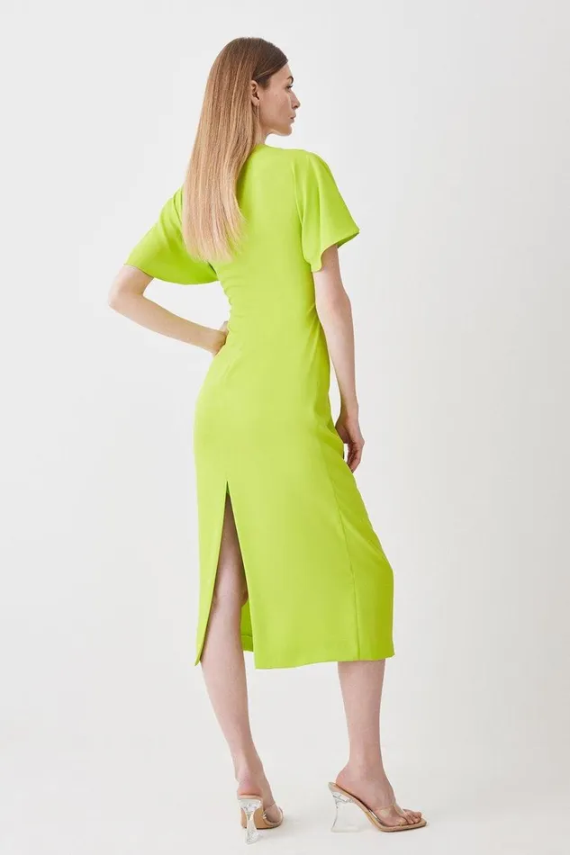 Ruched Front Crepe Midi Dress Lime Women Karen Millen Dresses