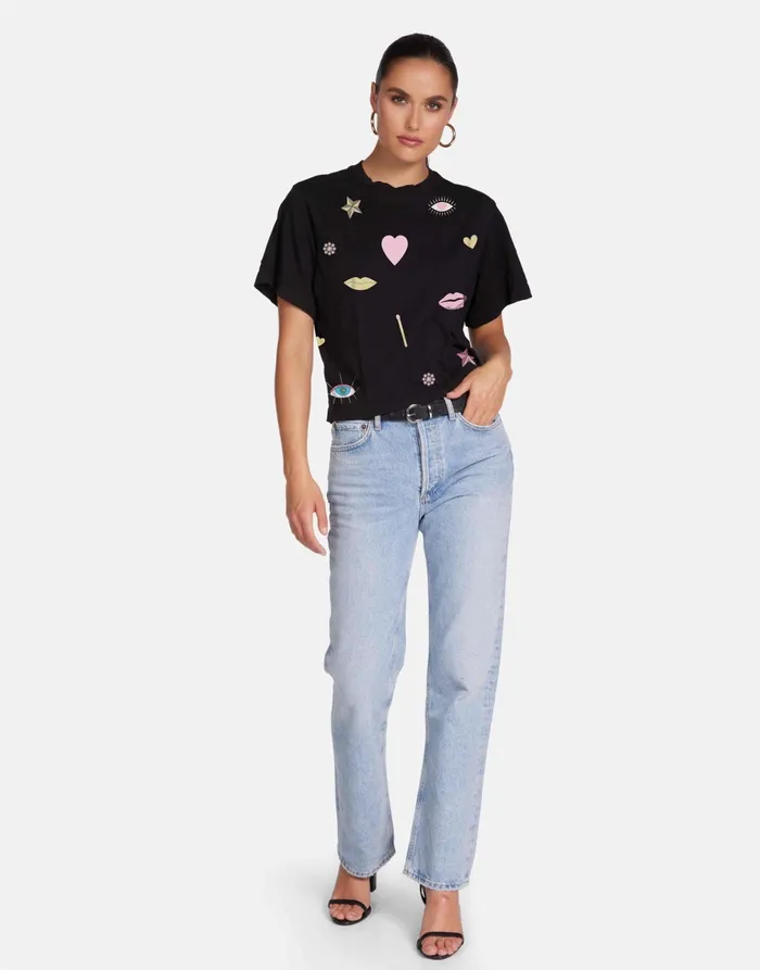 Rue X Crystal Glam Black Women039s Lauren Moshi Short Sleeve