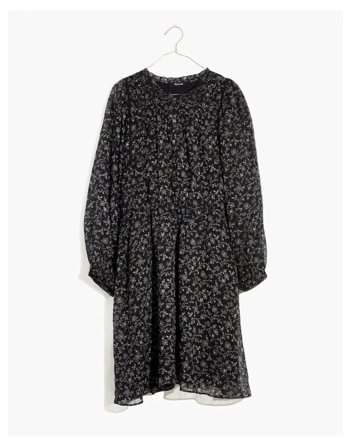 Ruffle Neck Button Front Mini Dress In Dotted Vines True Black Women Madewell Dresses