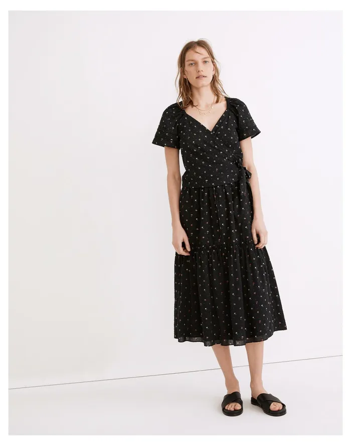 Ruffle Sleeve Wrap Top In Spring Floral True Black Women Madewell Tops and Shirts