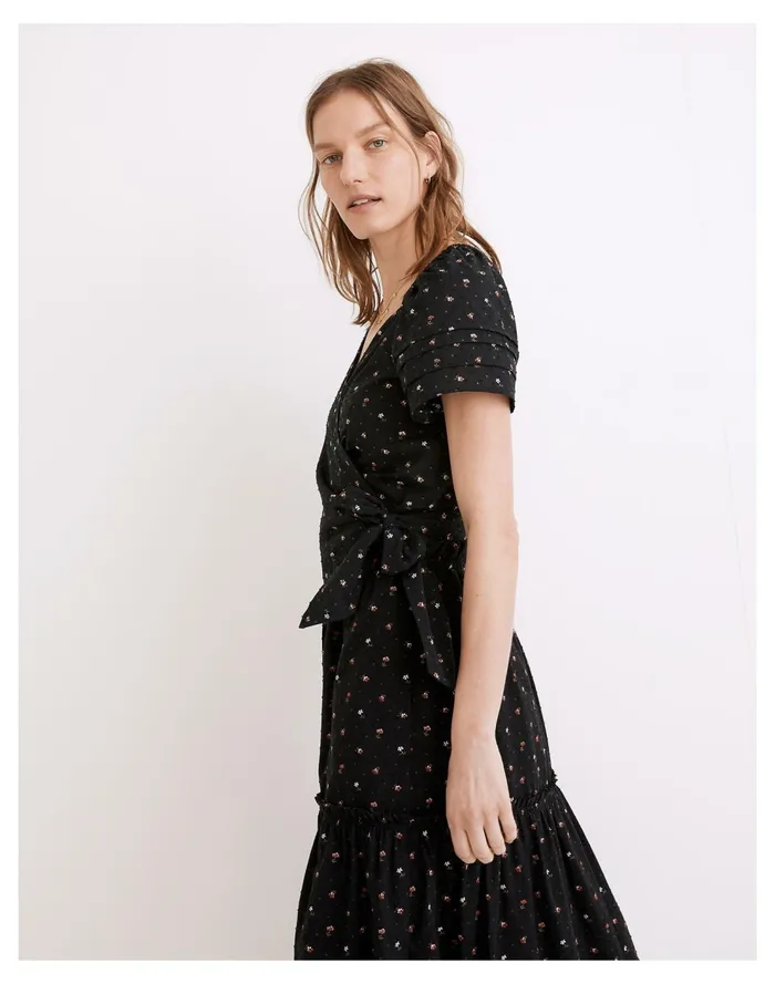 Ruffle Sleeve Wrap Top In Spring Floral True Black Women Madewell Tops and Shirts Ruffle Sleeve Wrap Top In Spring Floral True Black Women Madewell Tops and Shirts