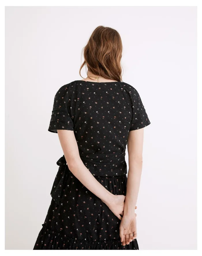 Ruffle Sleeve Wrap Top In Spring Floral True Black Women Madewell Tops and Shirts Ruffle Sleeve Wrap Top In Spring Floral True Black Women Madewell Tops and Shirts