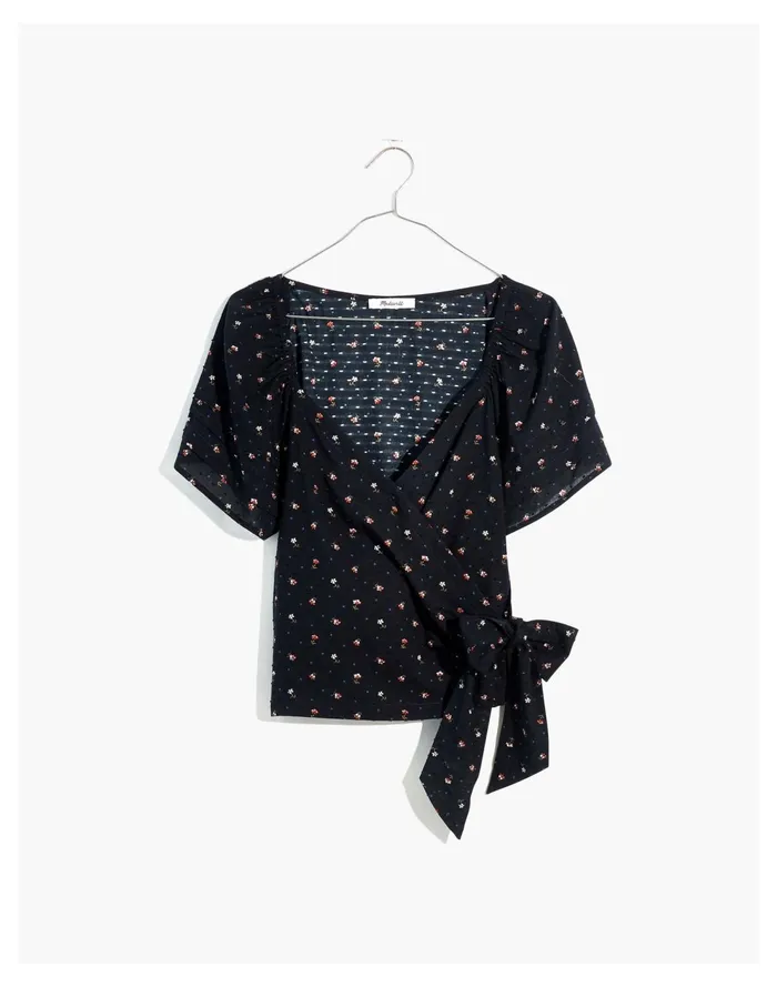Ruffle Sleeve Wrap Top In Spring Floral True Black Women Madewell Tops and Shirts Ruffle Sleeve Wrap Top In Spring Floral True Black Women Madewell Tops and Shirts