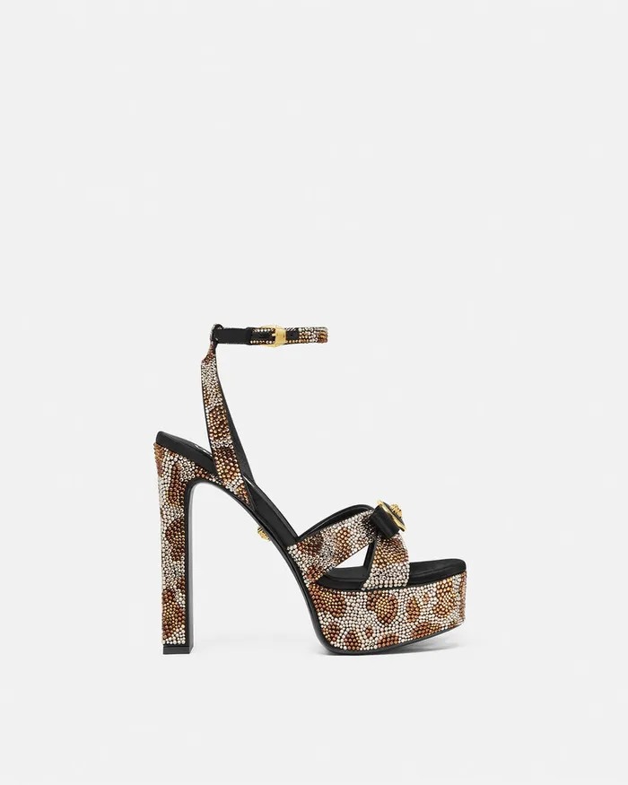 Sandals Women Versace Gianni Ribbon Leopard Sandals 140 Mm Animalier
