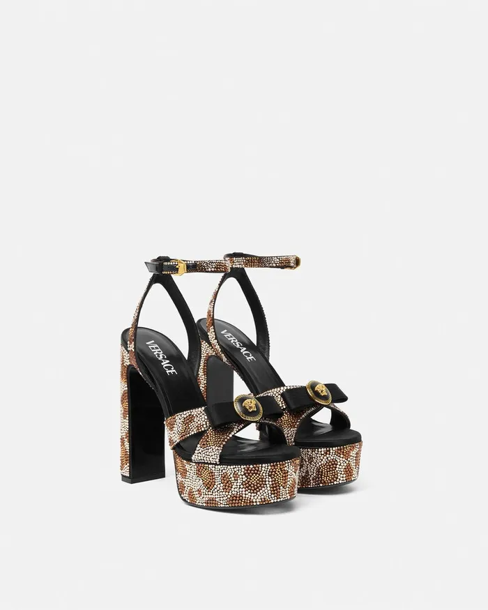 Sandals Women Versace Gianni Ribbon Leopard Sandals 140 Mm Animalier