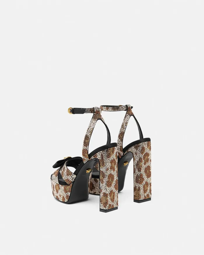 Sandals Women Versace Gianni Ribbon Leopard Sandals 140 Mm Animalier