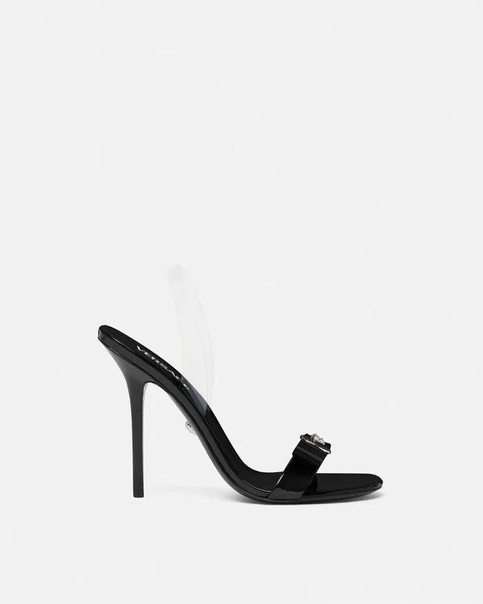 Sandals Women Versace Gianni Ribbon Slingback Sandals 110 Mm Blacksilver