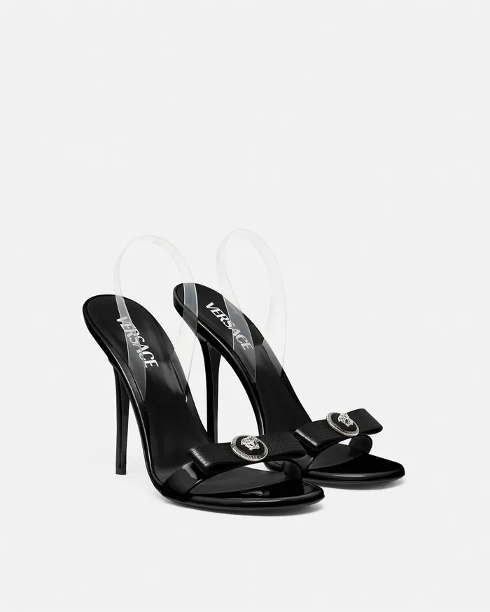 Sandals Women Versace Gianni Ribbon Slingback Sandals 110 Mm Blacksilver