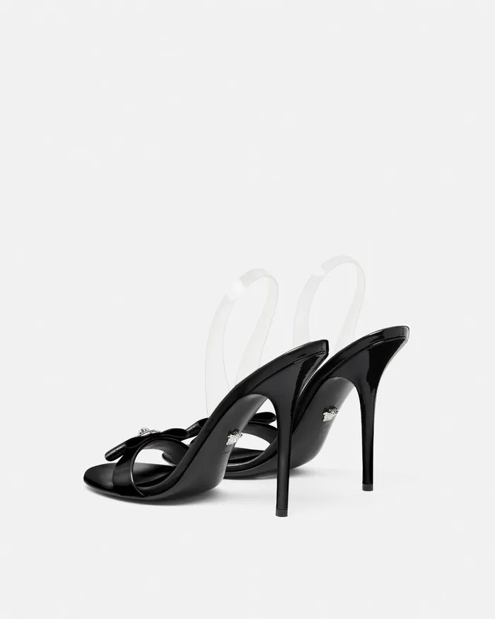 Sandals Women Versace Gianni Ribbon Slingback Sandals 110 Mm Blacksilver