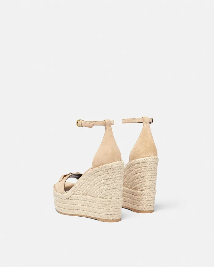 Sandals Women Versace Medusa 03995 Suede Wedge Sandals 120 Mm Beige