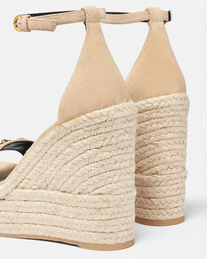 Sandals Women Versace Medusa 03995 Suede Wedge Sandals 120 Mm Beige