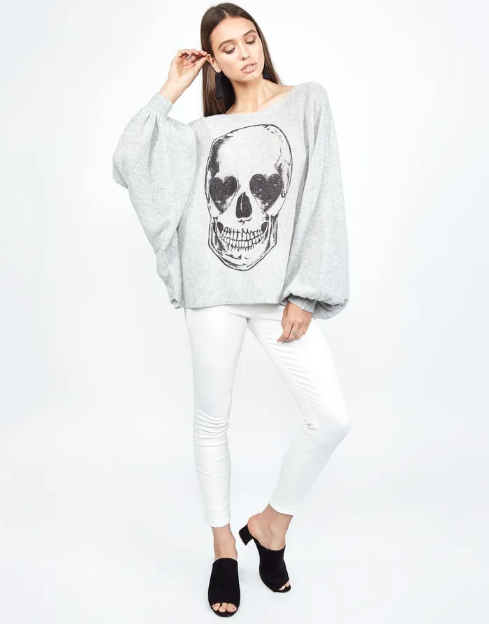 Sash Heart Eye Skull Heather Grey Women039s Lauren Moshi Sweaters and Knits
