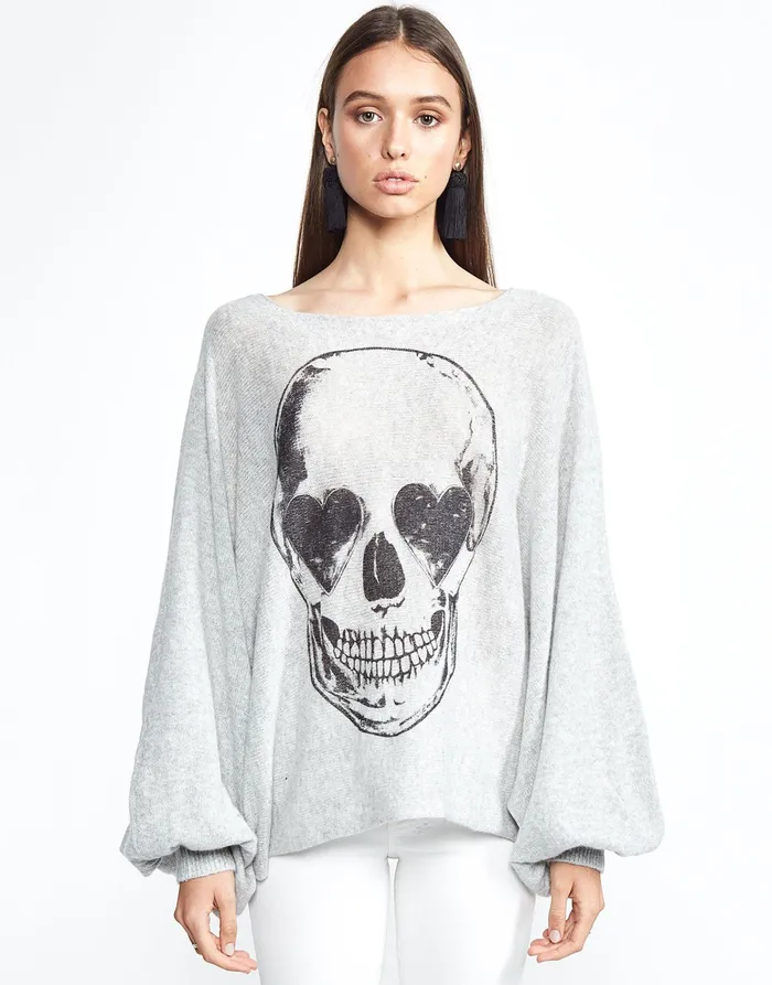 Sash Heart Eye Skull Heather Grey Women039s Lauren Moshi Sweaters and Knits