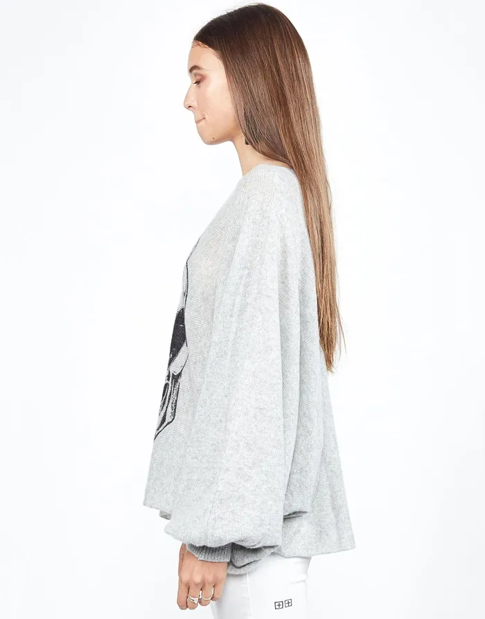Sash Heart Eye Skull Heather Grey Women039s Lauren Moshi Sweaters and Knits