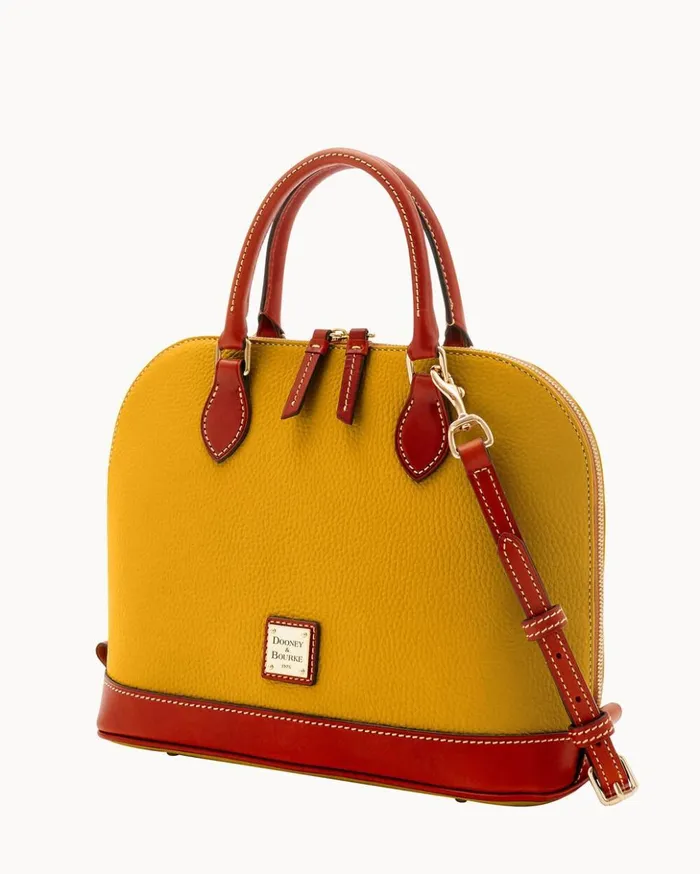 Satchels Women Dooney and Bourke Pebble Grain Zip Zip Satchel Mustard Satchels Women Dooney and Bourke Pebble Grain Zip Zip Satchel Mustard