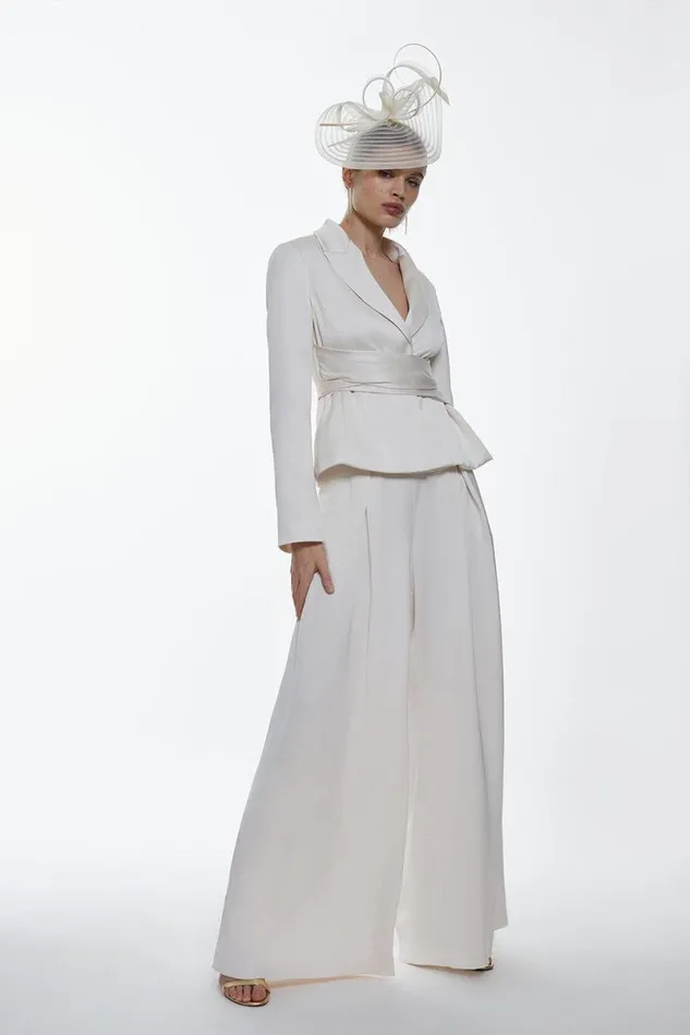 Satin Back Crepe Belted Wrap Jacket and Trouser Set Navy Women Karen Millen CoOrds
