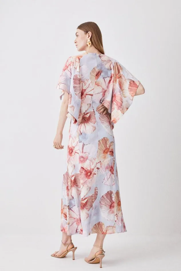 Satin Crepe Tie Neck Etched Floral Maxi Dress Floral Women Karen Millen Dresses
