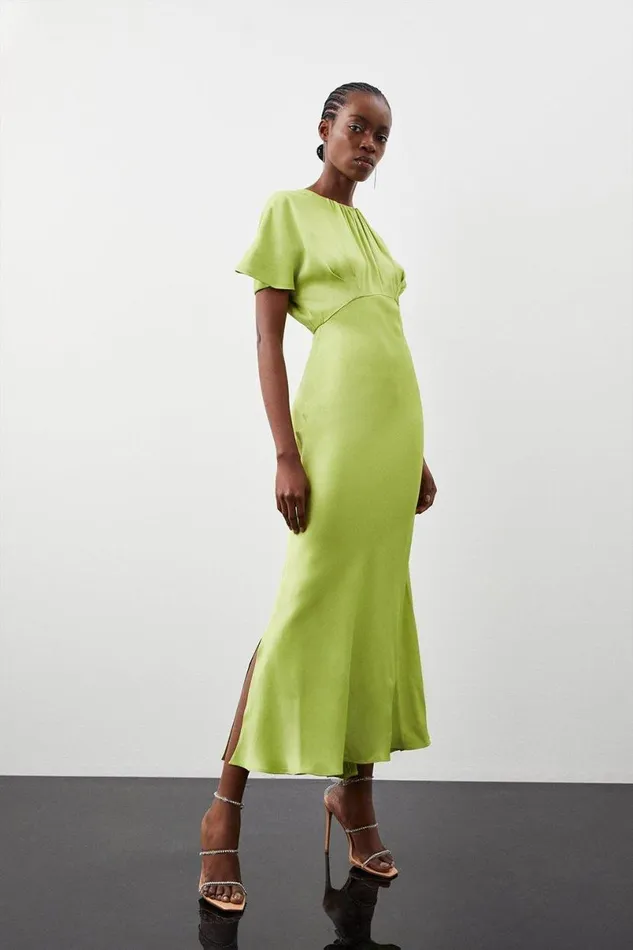 Satin Woven Crepe Maxi Dress Green Women Karen Millen Dresses