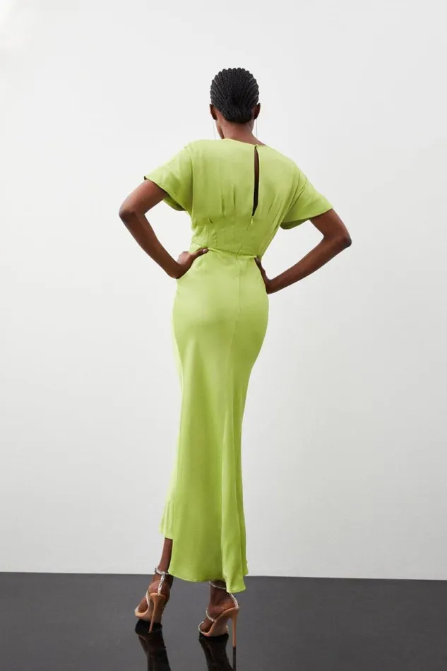 Satin Woven Crepe Maxi Dress Green Women Karen Millen Dresses