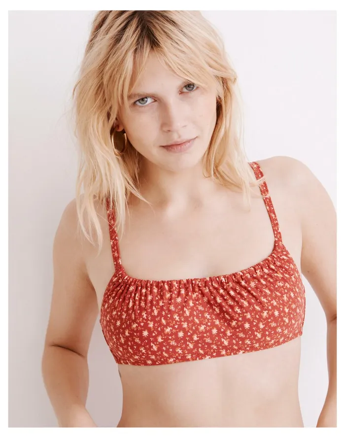 Second Wave Gathered Bikini Top In Ditsy Floral Scarlet Women Madewell Swim