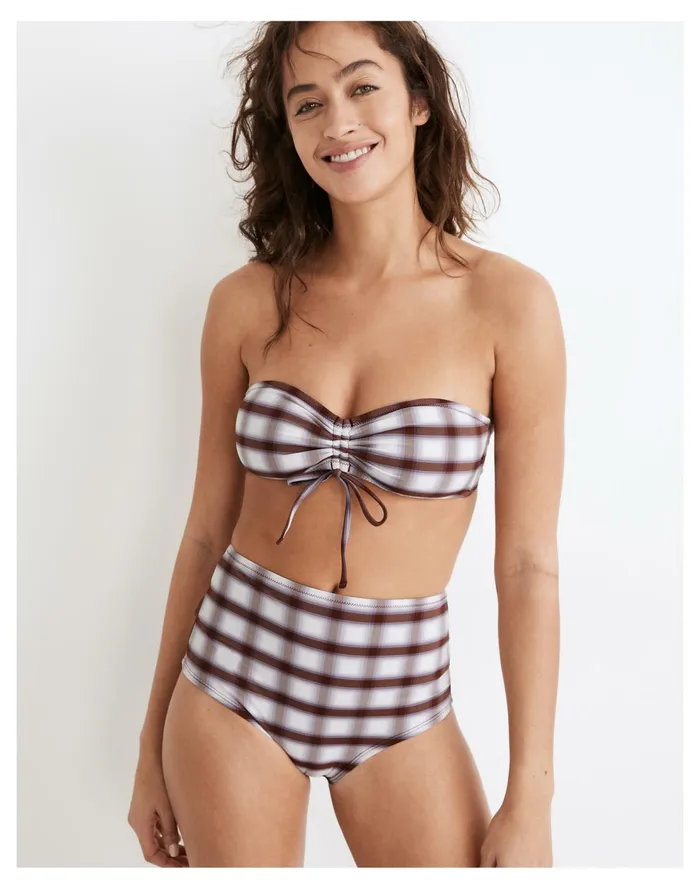 Second Wave Retro High Waisted Bikini Bottom In Peralta Plaid Pair Plaid Stained Mahogany Women Madewell Swim Second Wave Retro High Waisted Bikini Bottom In Peralta Plaid Pair Plaid Stained Mahogany Women Madewell Swim