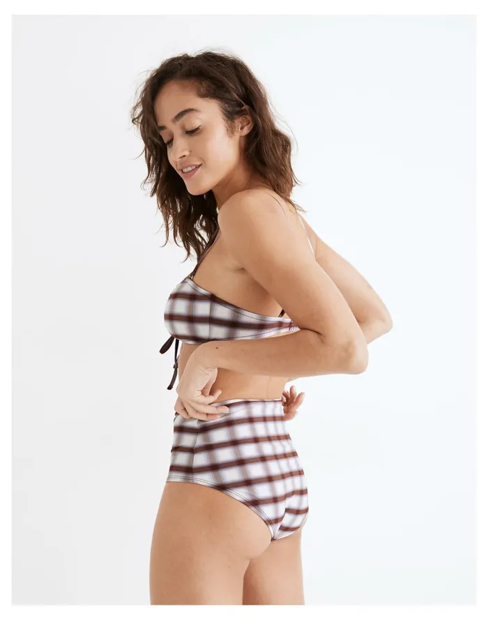 Second Wave Retro High Waisted Bikini Bottom In Peralta Plaid Pair Plaid Stained Mahogany Women Madewell Swim Second Wave Retro High Waisted Bikini Bottom In Peralta Plaid Pair Plaid Stained Mahogany Women Madewell Swim