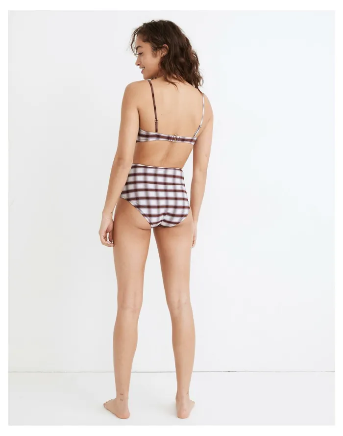 Second Wave Retro High Waisted Bikini Bottom In Peralta Plaid Pair Plaid Stained Mahogany Women Madewell Swim Second Wave Retro High Waisted Bikini Bottom In Peralta Plaid Pair Plaid Stained Mahogany Women Madewell Swim