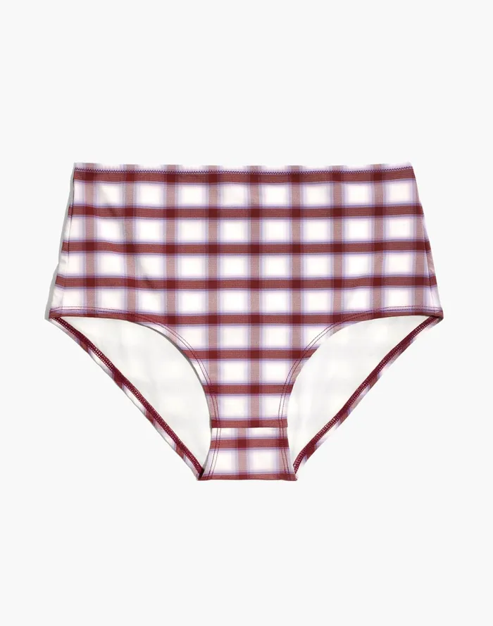 Second Wave Retro High Waisted Bikini Bottom In Peralta Plaid Pair Plaid Stained Mahogany Women Madewell Swim Second Wave Retro High Waisted Bikini Bottom In Peralta Plaid Pair Plaid Stained Mahogany Women Madewell Swim