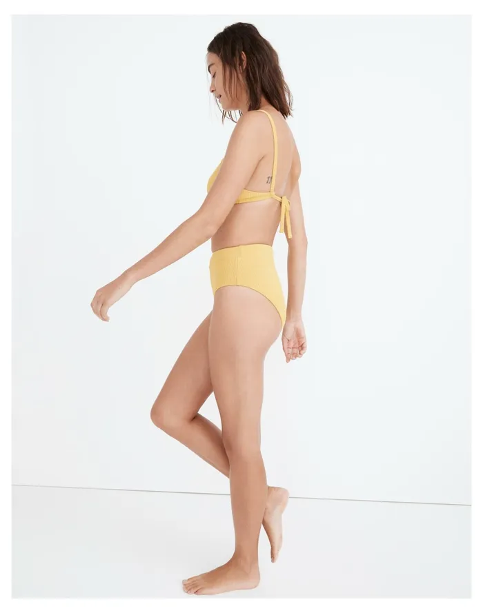 Second Wave Ribbed High Cut Bikini Bottom Gilded Chartreuse Women Madewell Swim Second Wave Ribbed High Cut Bikini Bottom Gilded Chartreuse Women Madewell Swim