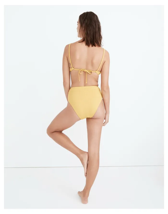 Second Wave Ribbed High Cut Bikini Bottom Gilded Chartreuse Women Madewell Swim Second Wave Ribbed High Cut Bikini Bottom Gilded Chartreuse Women Madewell Swim