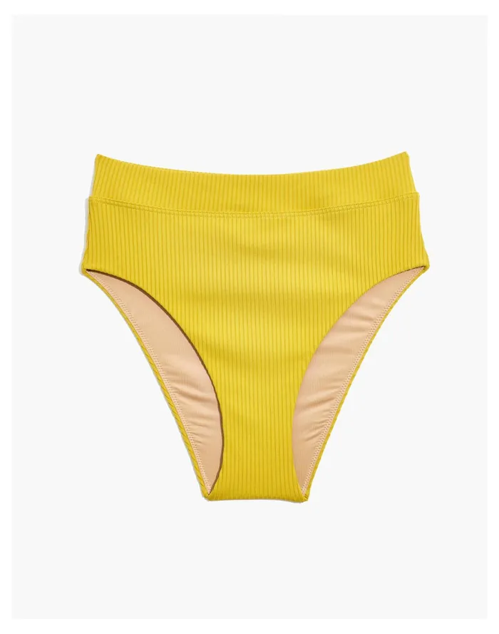 Second Wave Ribbed High Cut Bikini Bottom Gilded Chartreuse Women Madewell Swim Second Wave Ribbed High Cut Bikini Bottom Gilded Chartreuse Women Madewell Swim