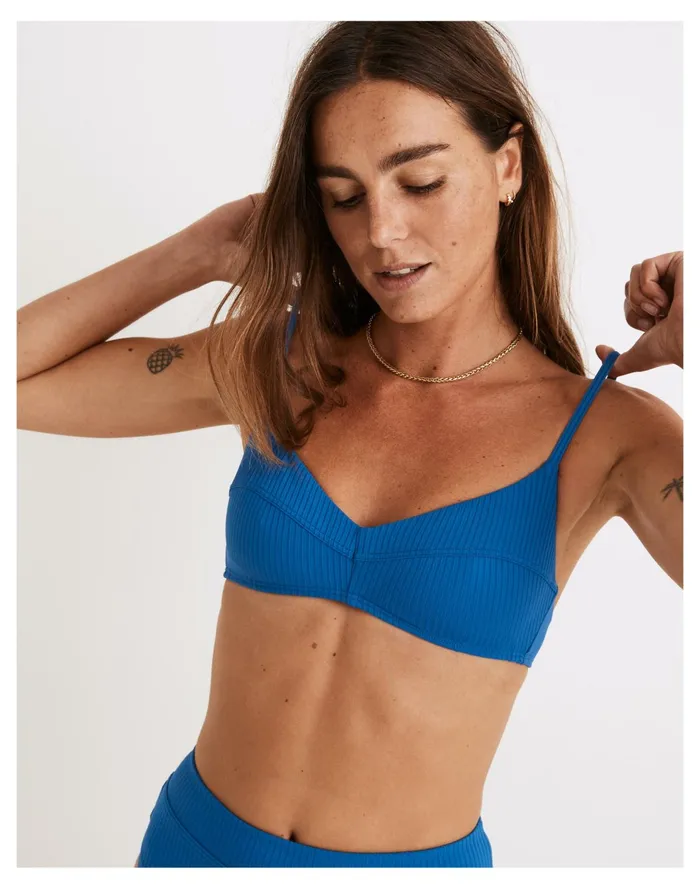 Second Wave Ribbed Retro Seamed Bikini Top Riviera Coast Women Madewell Swim
