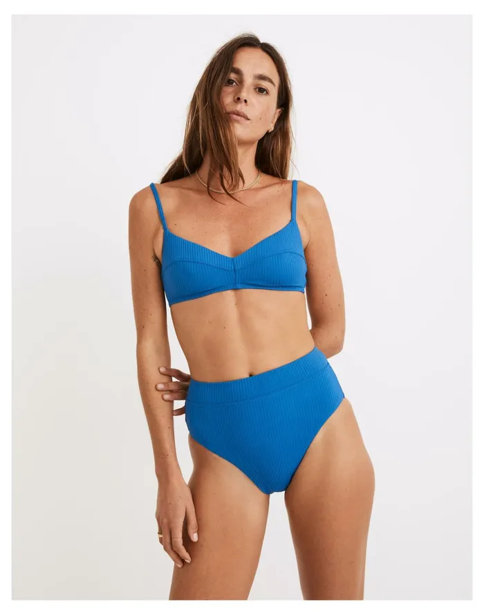 Second Wave Ribbed Retro Seamed Bikini Top Riviera Coast Women Madewell Swim