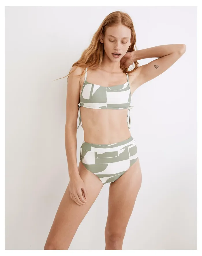 Second Wave Side Tie Bikini Top In Mod Shapes Frosted Willow Women Madewell Swim