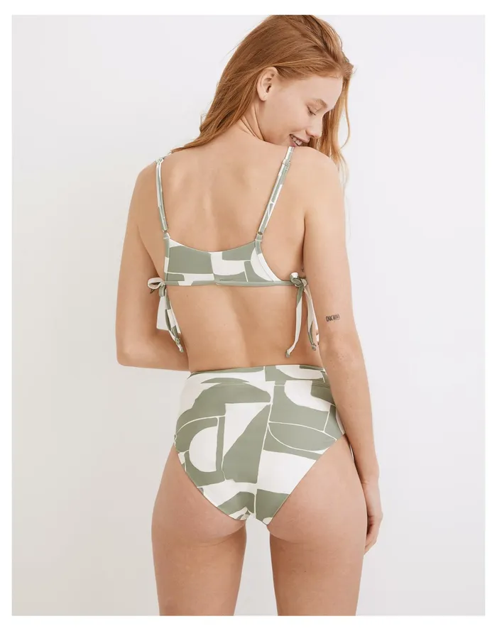 Second Wave Side Tie Bikini Top In Mod Shapes Frosted Willow Women Madewell Swim