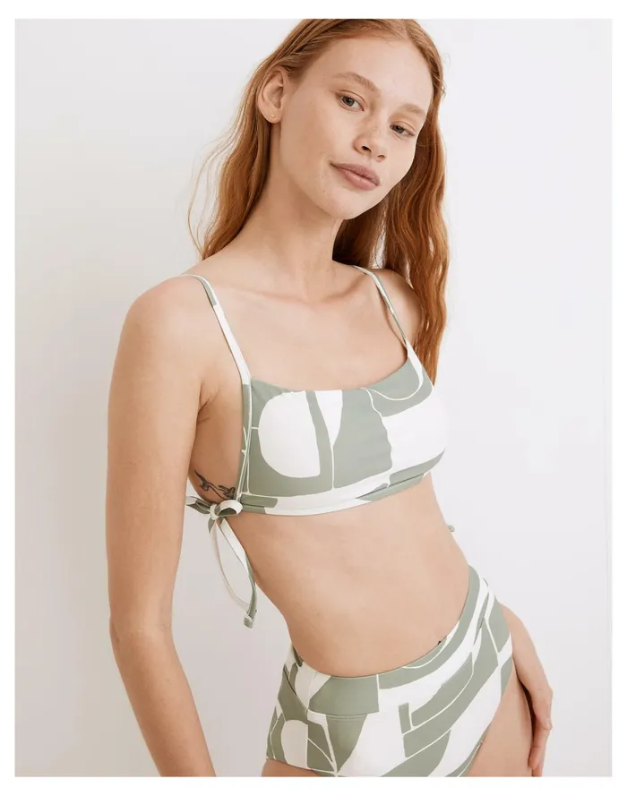 Second Wave Side Tie Bikini Top In Mod Shapes Frosted Willow Women Madewell Swim