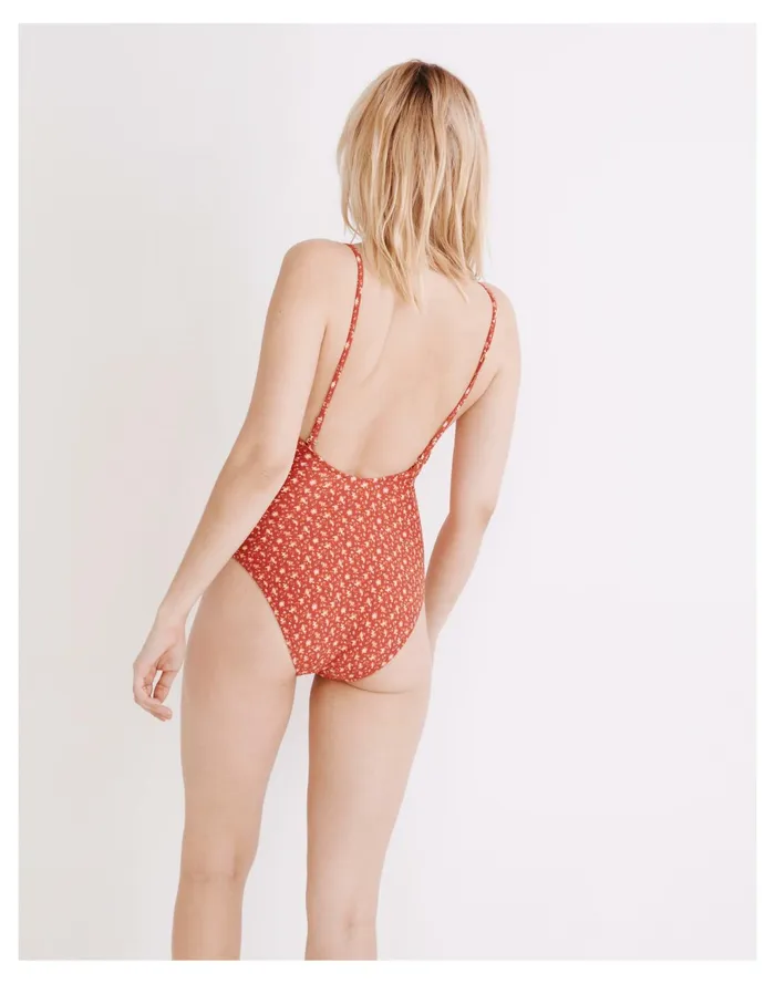 Second Wave Tie Front One Piece Swimsuit In Ditsy Floral Scarlet Women Madewell Swim Second Wave Tie Front One Piece Swimsuit In Ditsy Floral Scarlet Women Madewell Swim