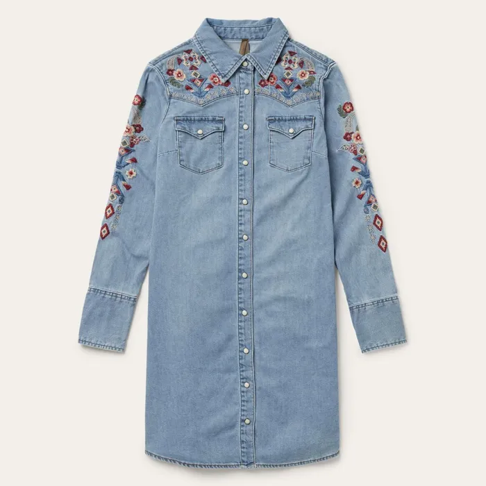 Shirt Dresses Women Stetson Embroidered Denim Shirt Dress Blue