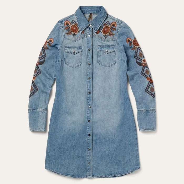 Shirt Dresses Women Stetson Floral Embroidered Denim Shirt Dress Blue